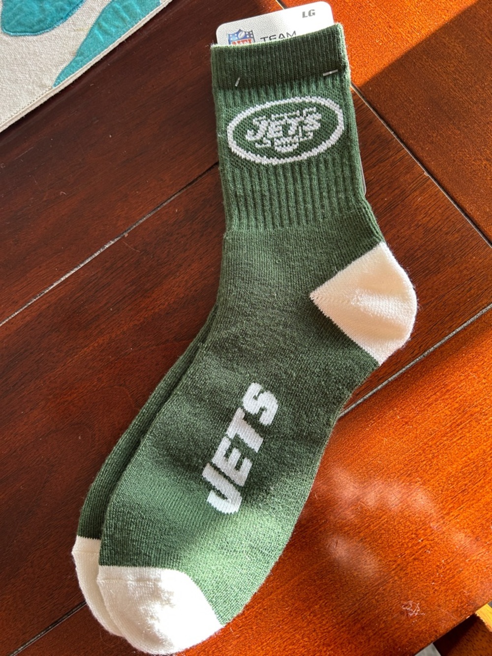 Green Jets Crew Socks with White Accents - Team Logo